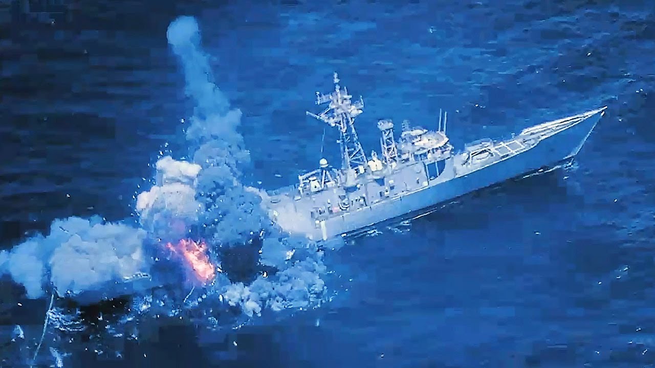 SINKEX - Decommissioned US Navy Frigate destroyed in live missile attacks