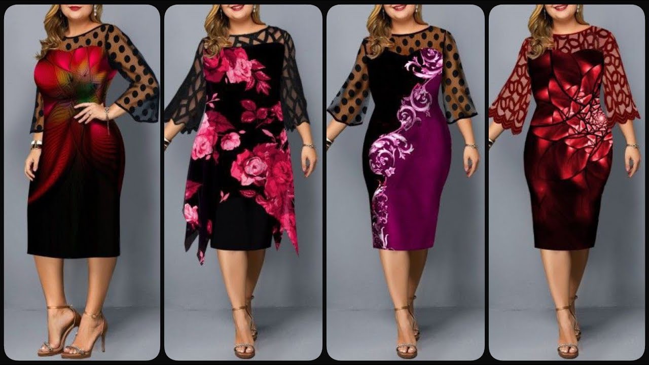 Outstanding plus size floral print knee length women sheeth dress collection 2019