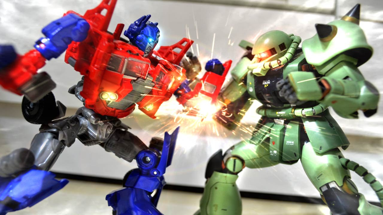 Transformers Prime VS Zaku stop motion - 柯博文VS薩克