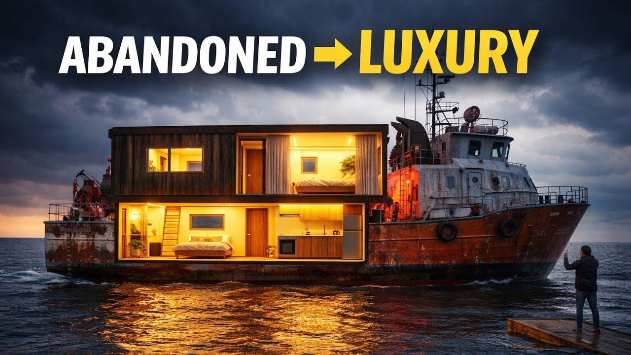 I Turned an Abandoned Oil Rig Lifeboat Into a Luxury Floating Home#FloatingHome#TinyHouse#MicroHome