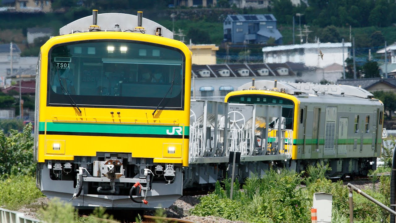 【JR八高線初入線】GV-E197系 ホッパー車付き 試運転(警笛あり)