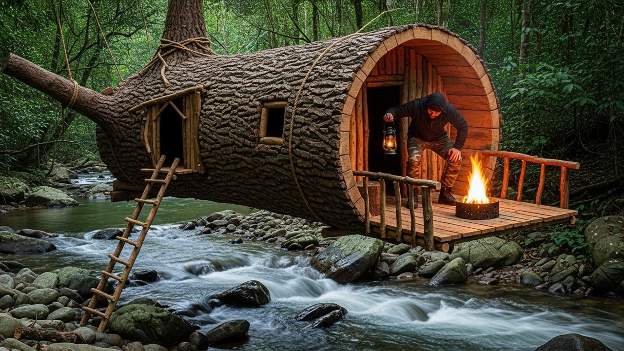 Man Builds a Hidden Shelter Hanging High from a Giant Tree Branch | Start to Finish