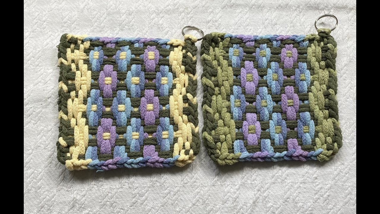 Potholder Split Loop Little Flowers in the Garden Traditional Weaving Loom Split Weave
