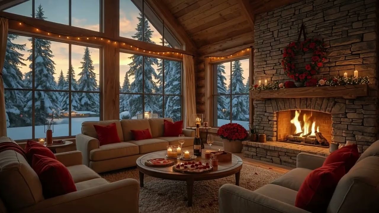 🔥 Valentine’s Day Jazz (NO ADS) – Cozy Warm Fireplace Ambience For Study & Work