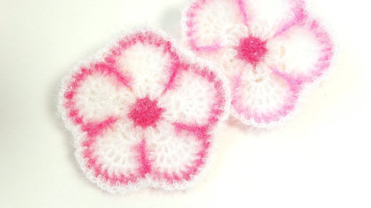 수세미뜨기/ 초보/쉬운 벚꽃 수세미/ Crochet flower/ Crochet cherry blossom