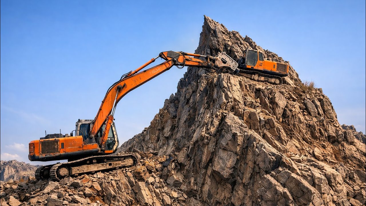 EXCAVATOR OPERATOR VIEW: Humming and Drilling in Action!” #excavators #stonemachinery #sand #mining