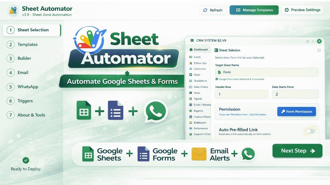 Sheet Automator v3.9 | Form, Email & WhatsApp Automation System || SZ/089