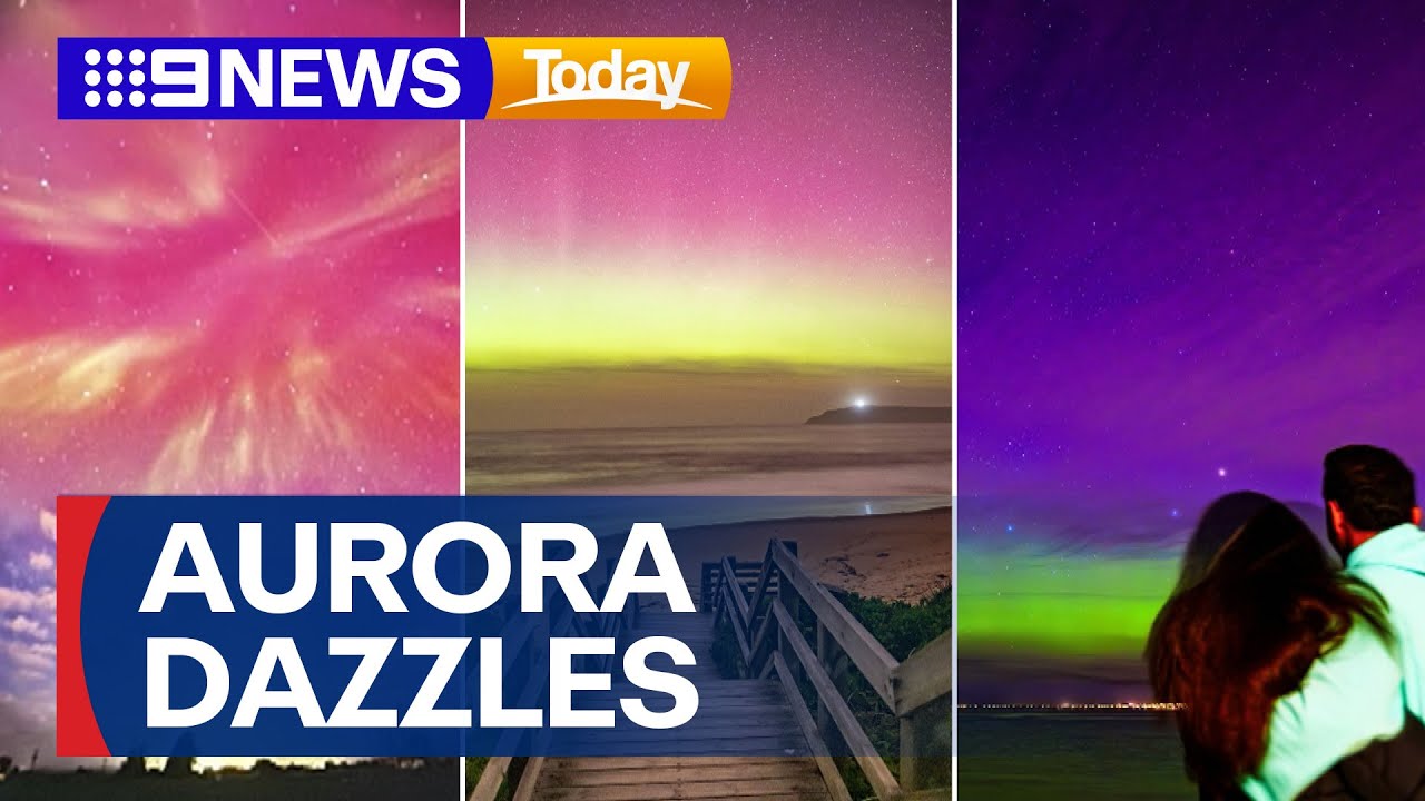 Aussies treated to rare solar phenomenon as Southern Lights dazzle | 9 News Australia