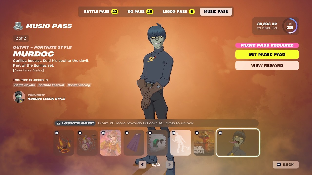 ALL Fortnite x Gorillaz MUSIC Pass & Skins Bundle Showcase (Season 10 Festival Pass)