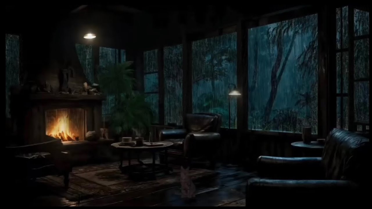 Heavy Rain on a Cozy Cabin Deck | Forest Night Sounds for Sleep