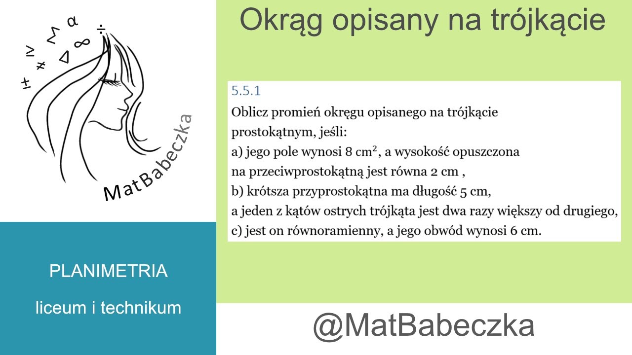 5.5.1 Oblicz promień okręgu opisanego na trójkącie prostokątnym, jeśli: a) jego pole wynosi 8 cm^2,
