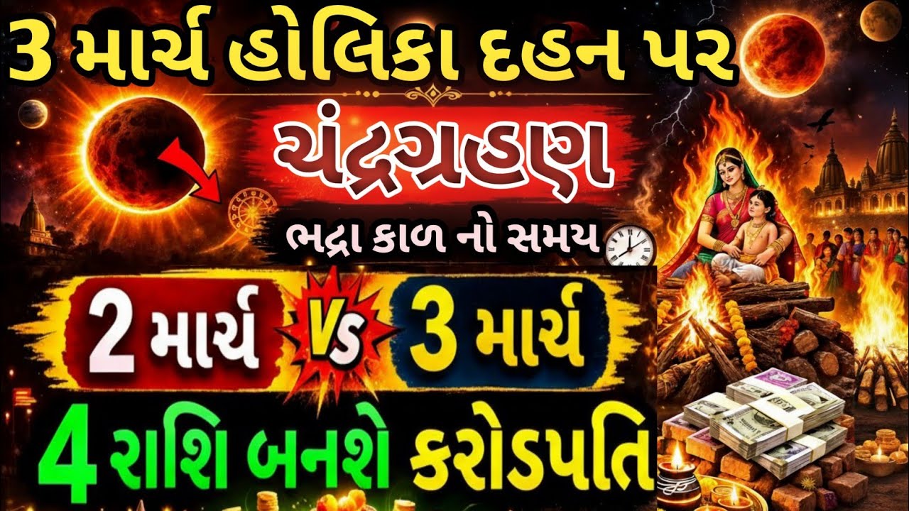 3 માર્ચ હોલિકા દહન પર ચંદ્રગ્રહણ.ભદ્રકાળનો સમય.2 માર્ચ કે 3 માર્ચ.4 રાશિઓ બનશે કરોડપતિ.