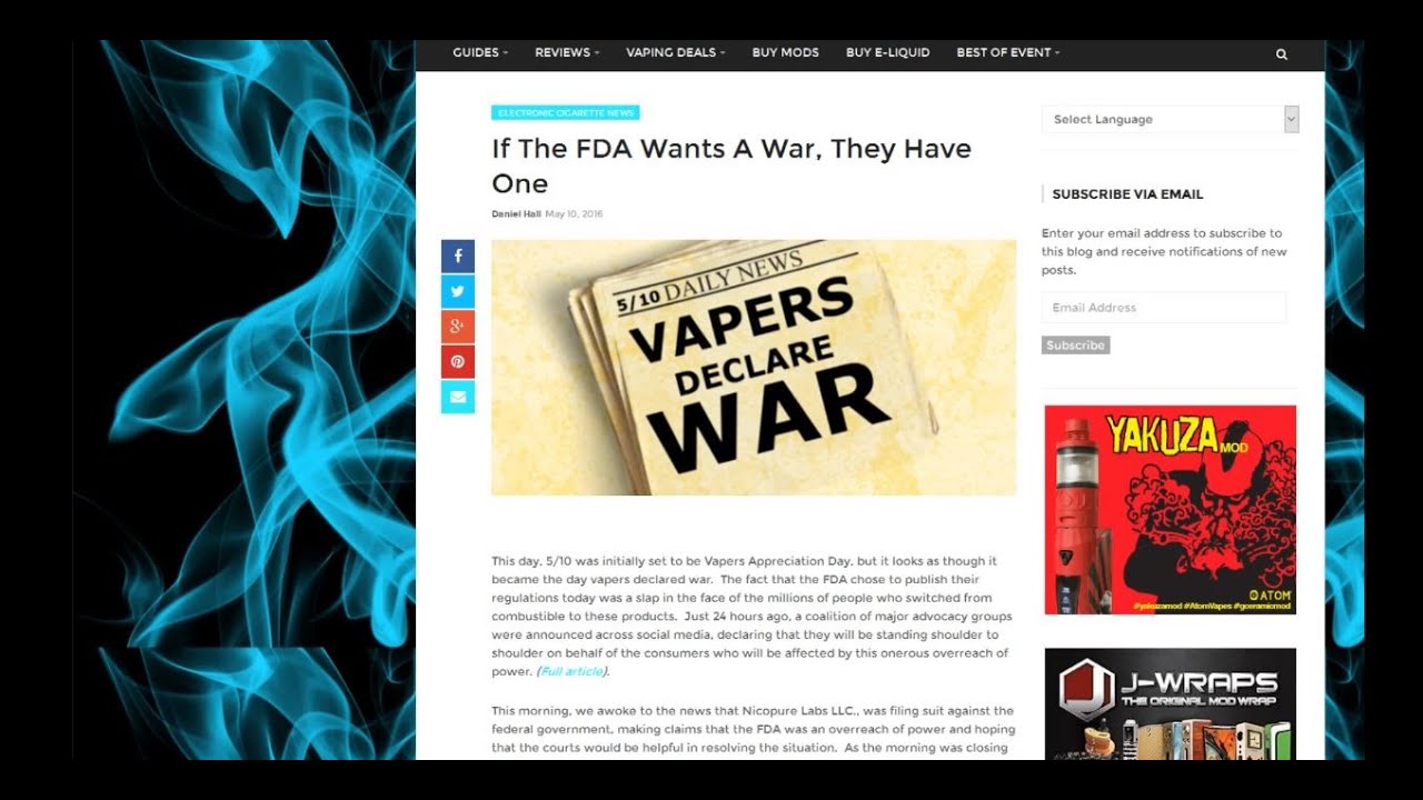Dear the FDA Re: E-Cigarette Regulation