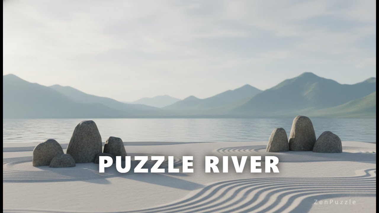Surreal Jigsaw Landscape with Shimmering Reflective Path