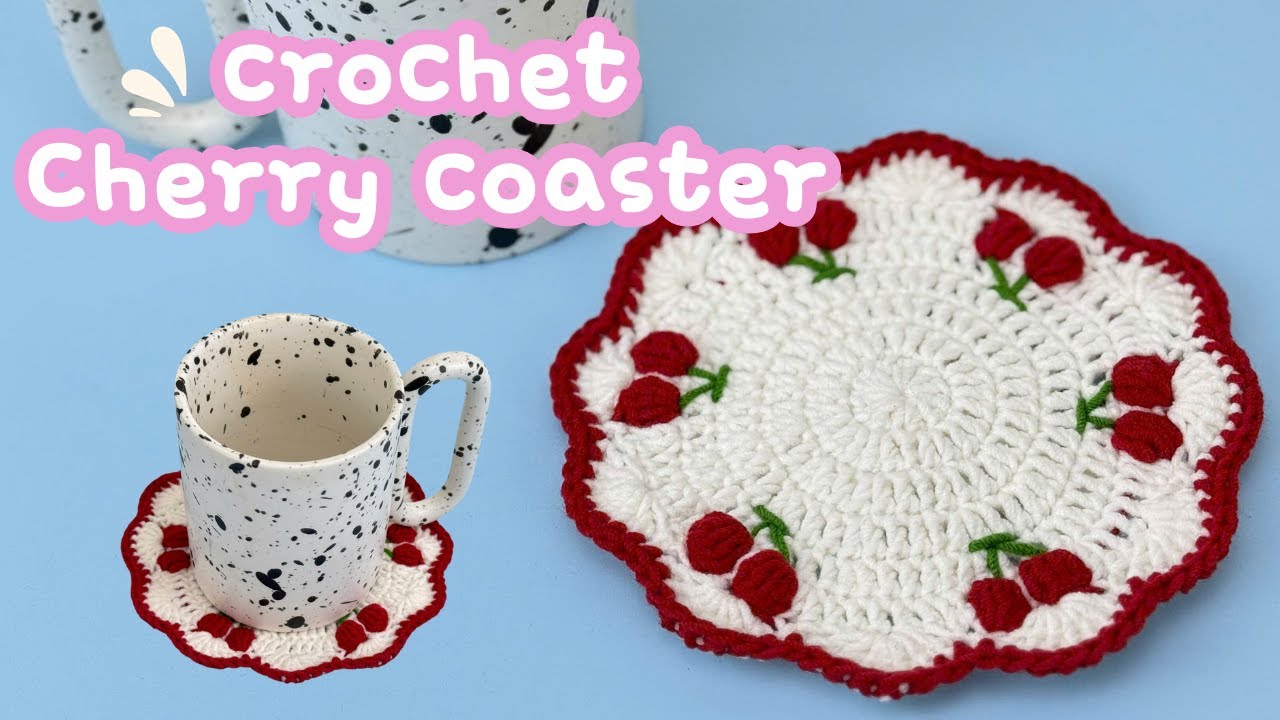 How to Crochet a Cherry-Themed Coaster | Step-by-Step Tutorial for Beginners