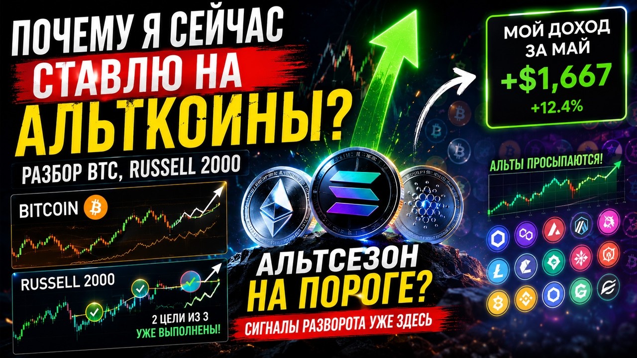 ✅ Почему я сейчас ставлю на АЛЬТКОИНЫ? Разбор BTC, Russell 2000 и Мой Доход за Май!