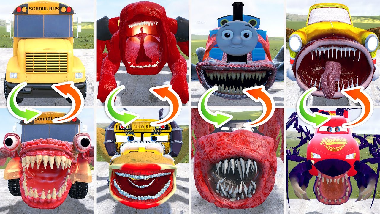 Everything Turned into Car Eater Monsters: McQueen Head,Ambulance Eater, Taxi Car Eater (GMOD)!!!!