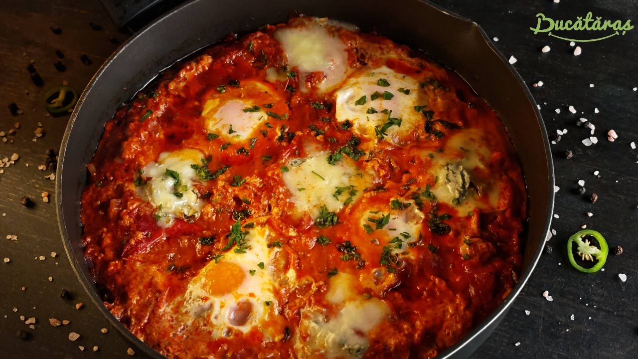 Reteta delicioasa de Shakshuka cu gorgonzola si salam chorizo
