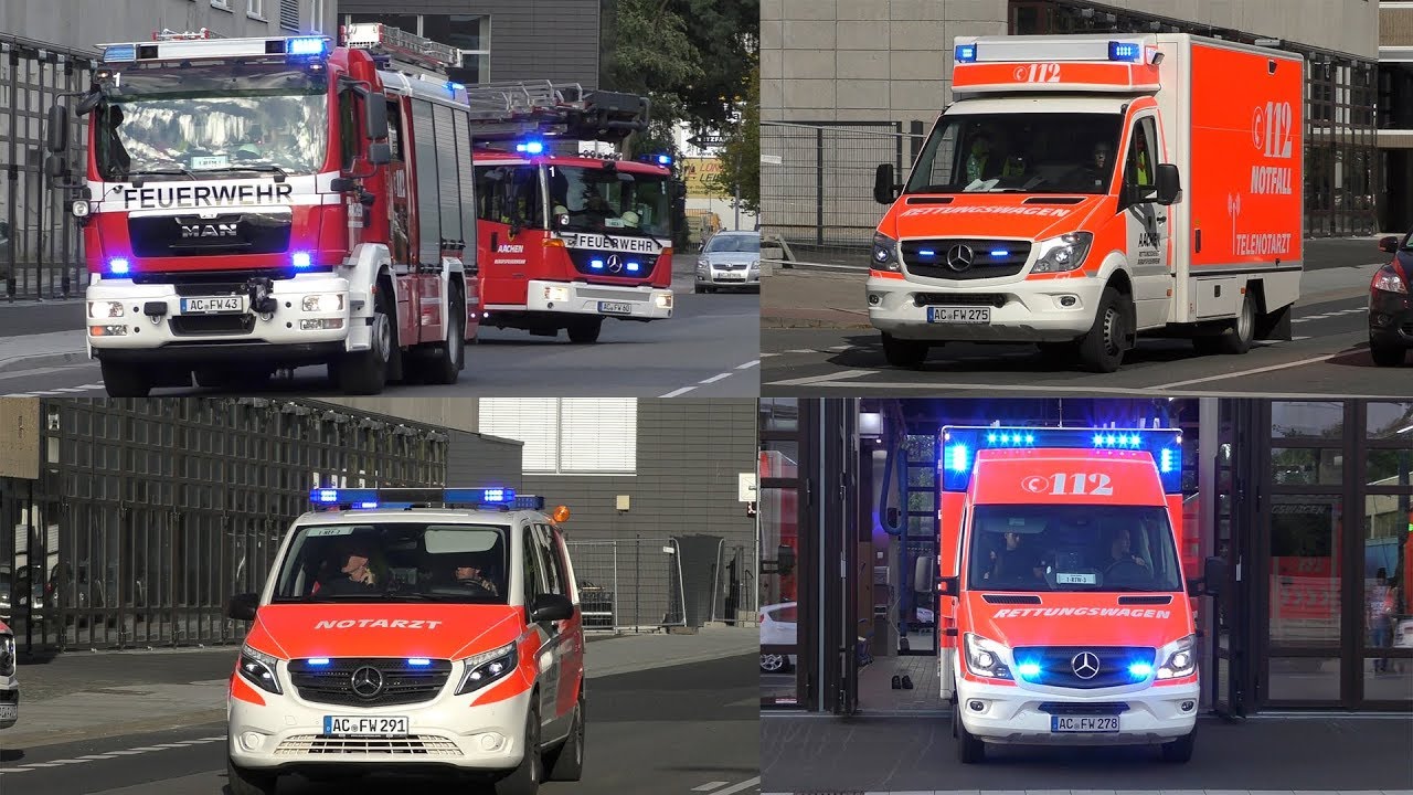 [Neu sanierte Wache] Einsatzfahrten Feuerwehr und Rettungsdienst BF Aachen FW 1