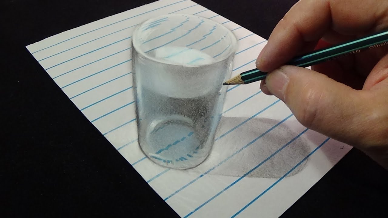 Drawing a Glass of Water - 3D Trick Art on Line Paper - VamosART