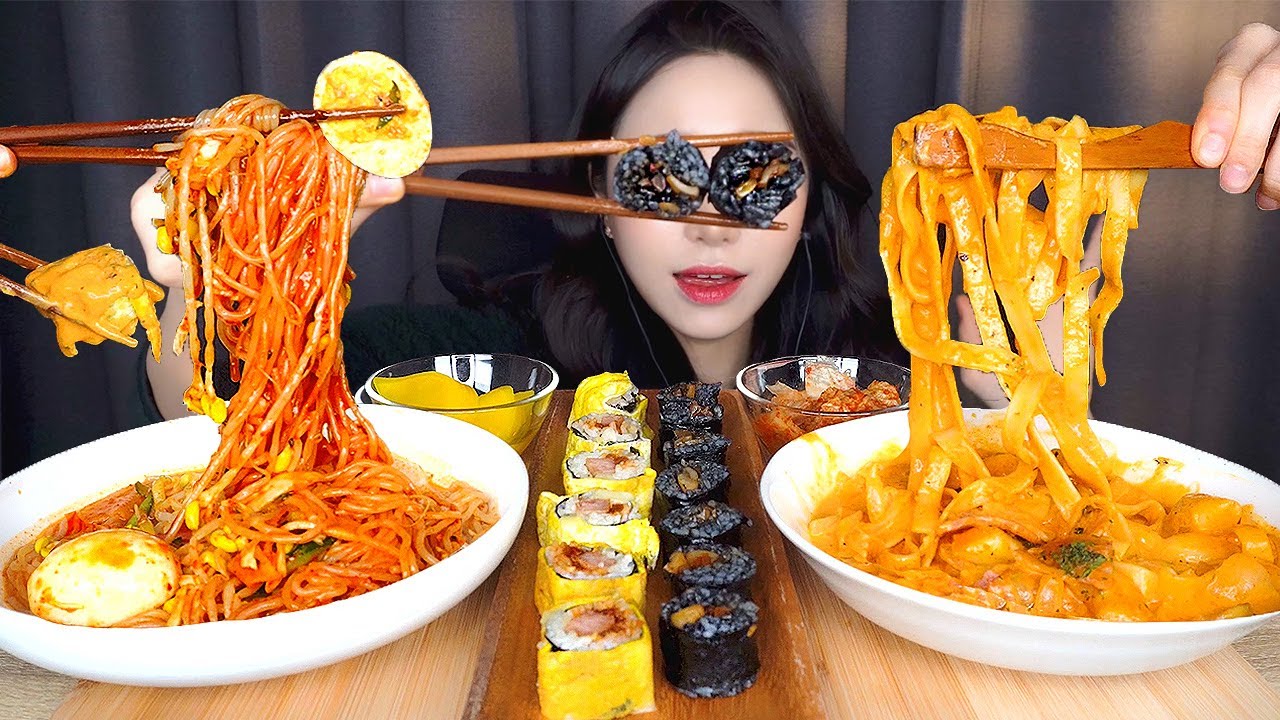 ASMR Корейский пряный ттокбокки X Рулет с сыром и рисом МукбангㅣMukbangㅣKorean Spicy Foods Noodles