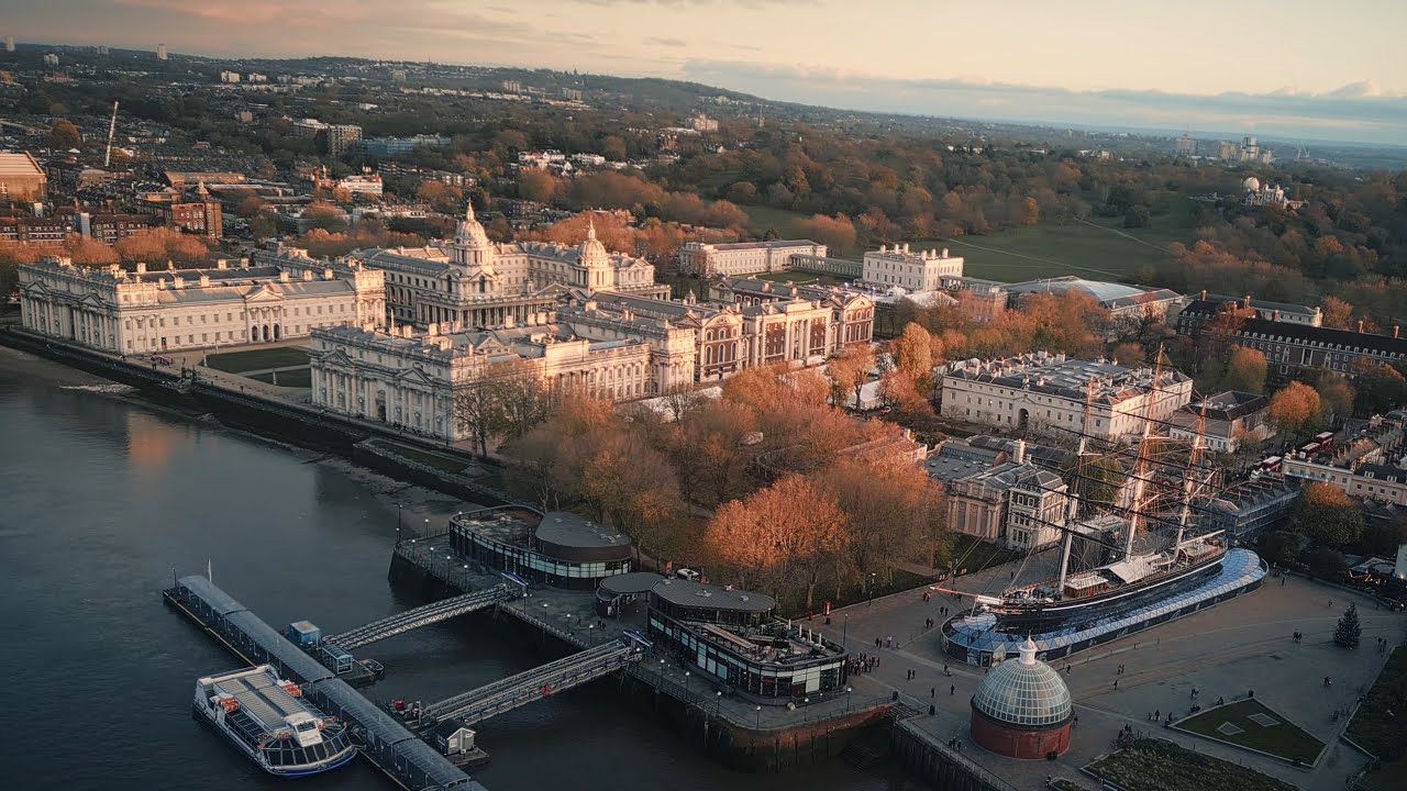 Greenwich Autumn Sunset 2022 - 4k Drone Footage - Cutty Sark, Maritime Museum, Park Observatory