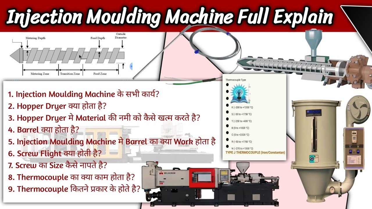 Injection Moulding Machine कैसे काम करती है। Hopper Dryer। Barrel। Thermocouple। Screw Full Explain