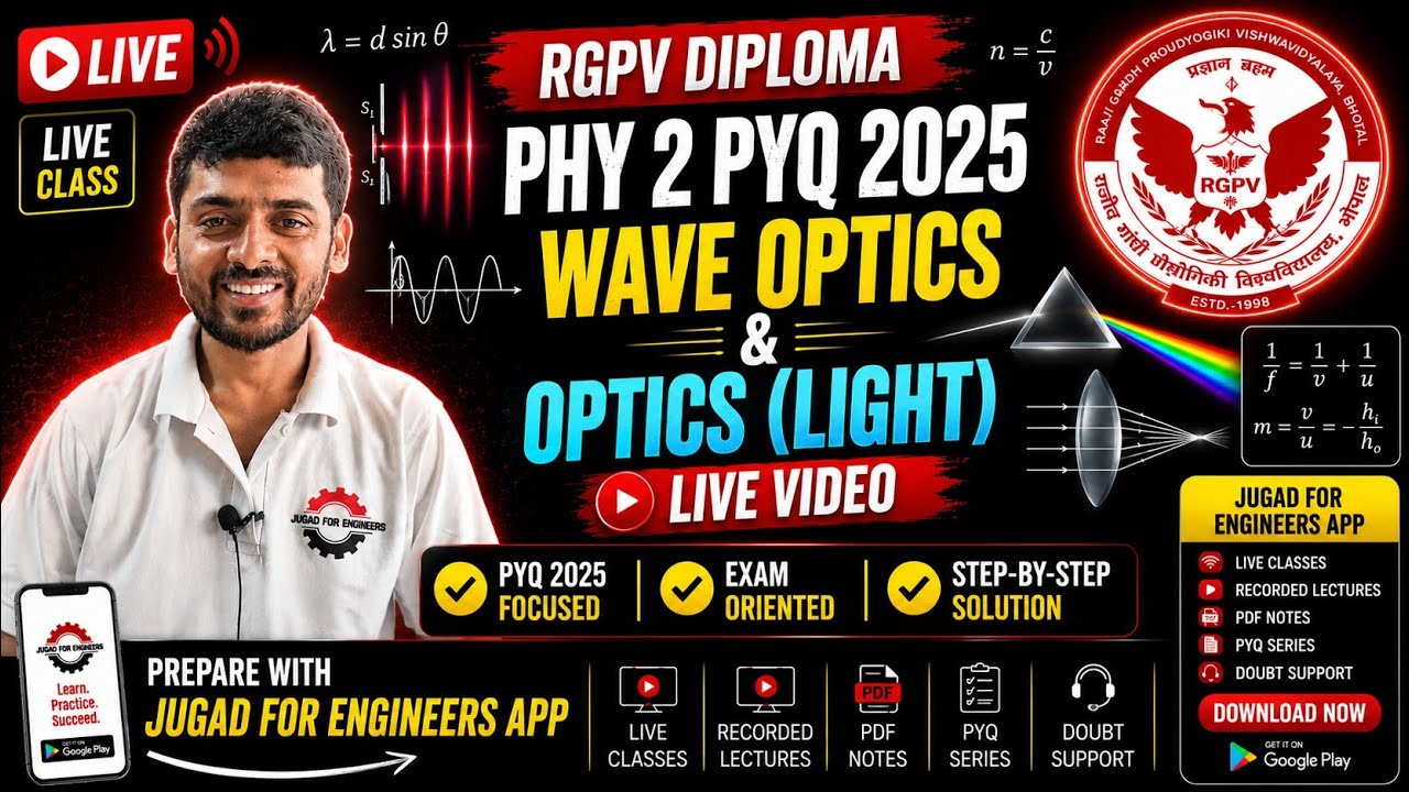 Physics 2 PYQ 2025 | Wave Optics & Optics (Light) | Live Class | RGPV Diploma | Jugad4engineers