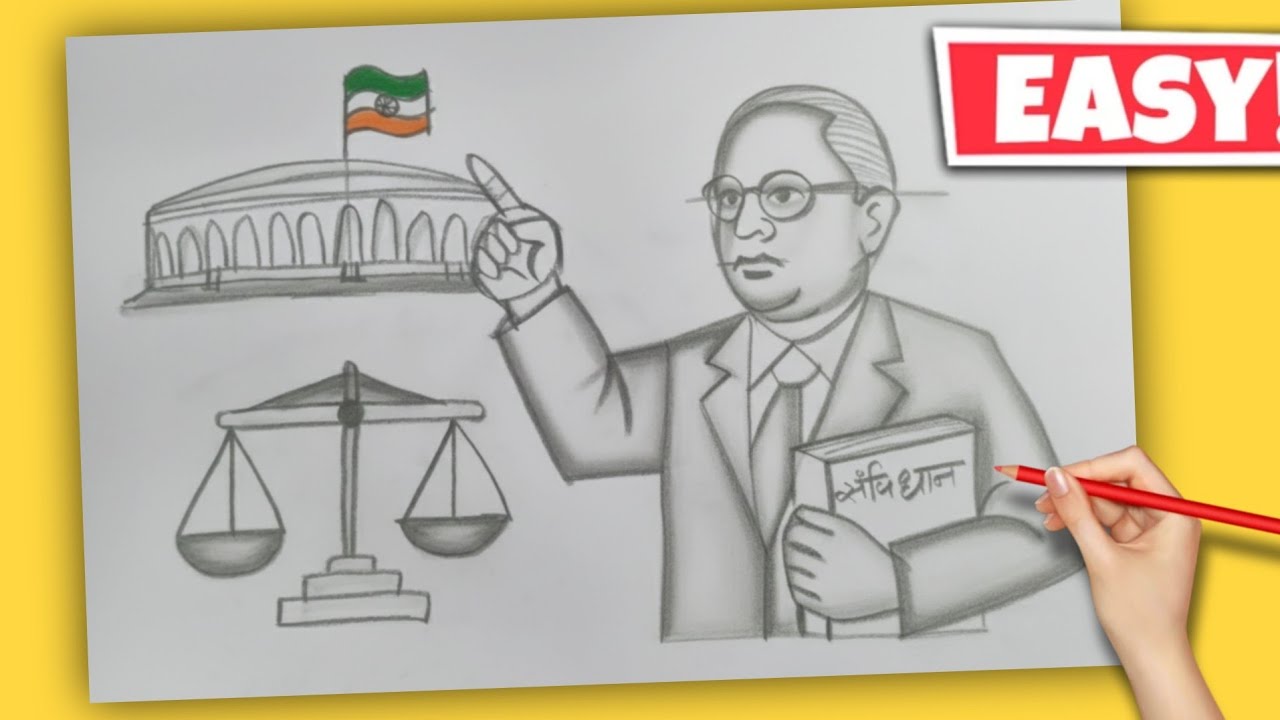 Constitution day Drawing | Dr. Babasaheb Ambedkar Drawing | Easy Ambedkar Drawing