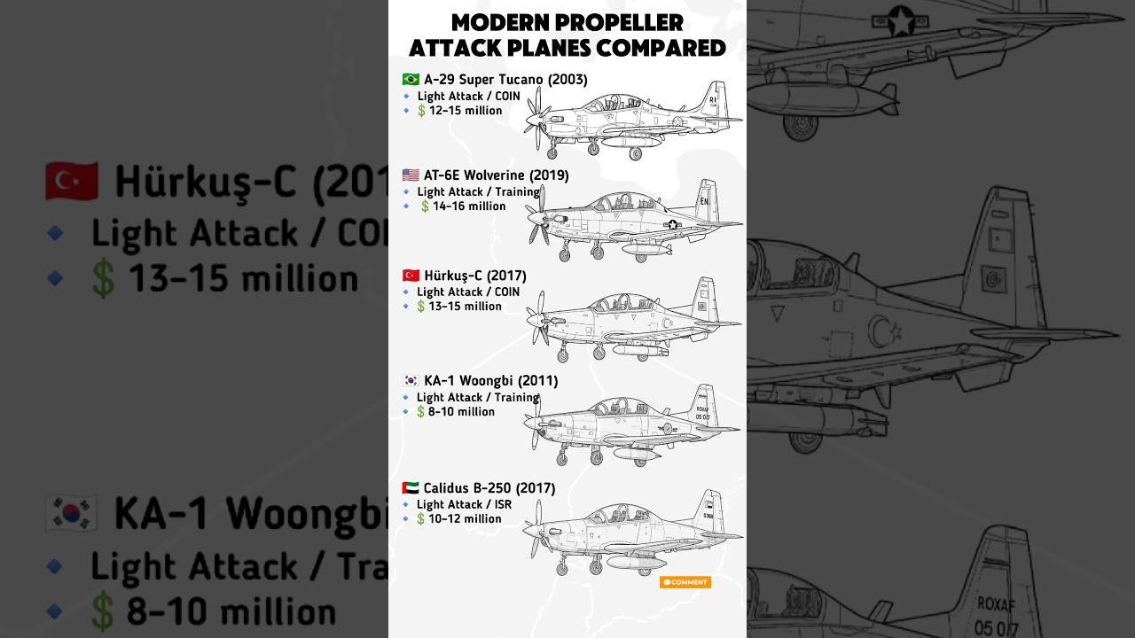 Modern Propeller Attack Planes Compared | Super Tucano, Wolverine, H&uuml;rkuş-C, Woongbi, B-250