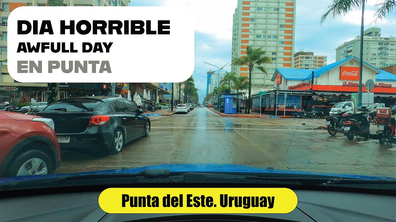 Driving Av Francia in an awfull and rainy day. Punta del Este. Uruguay.