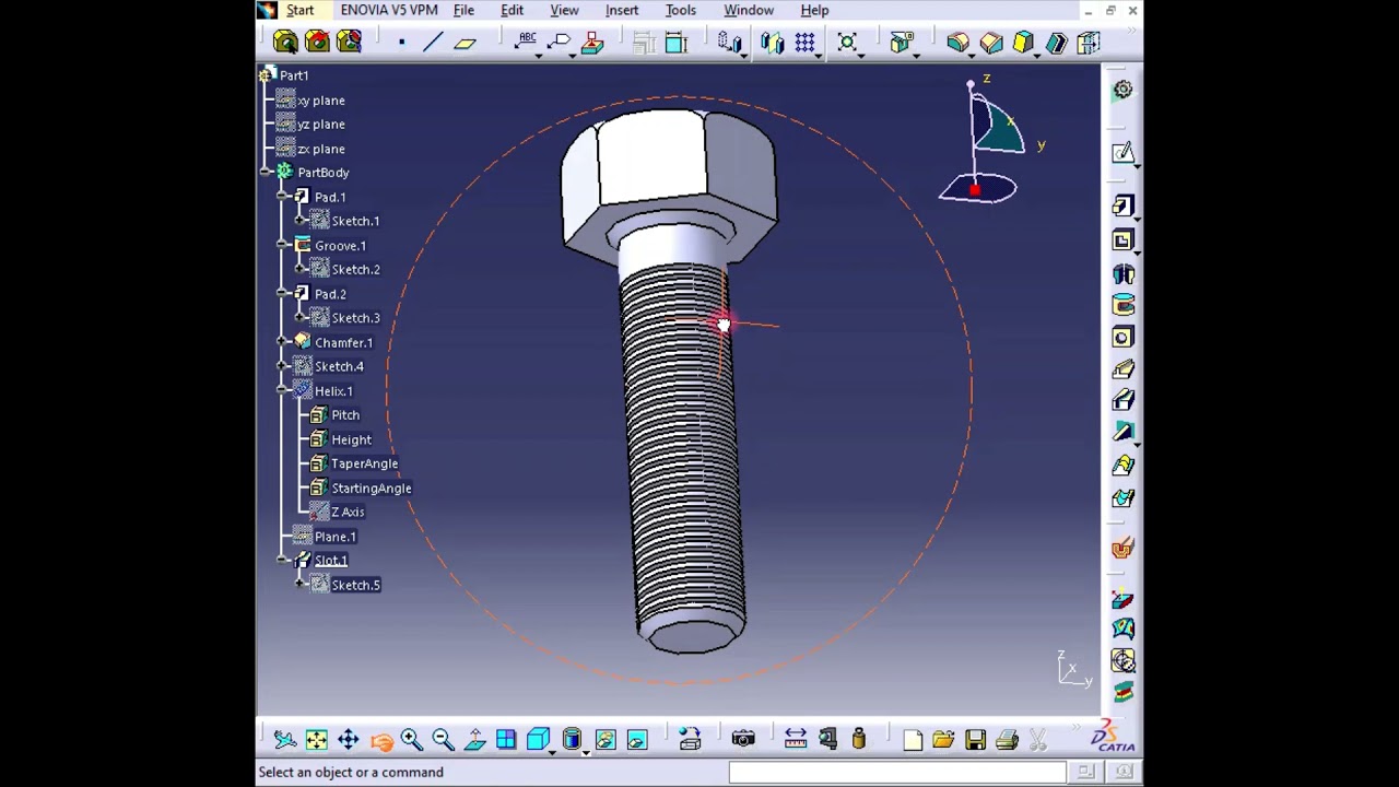 Make a thread in the screw in catia ایجاد رزوه های پیچ در نرم افزار کتیا
