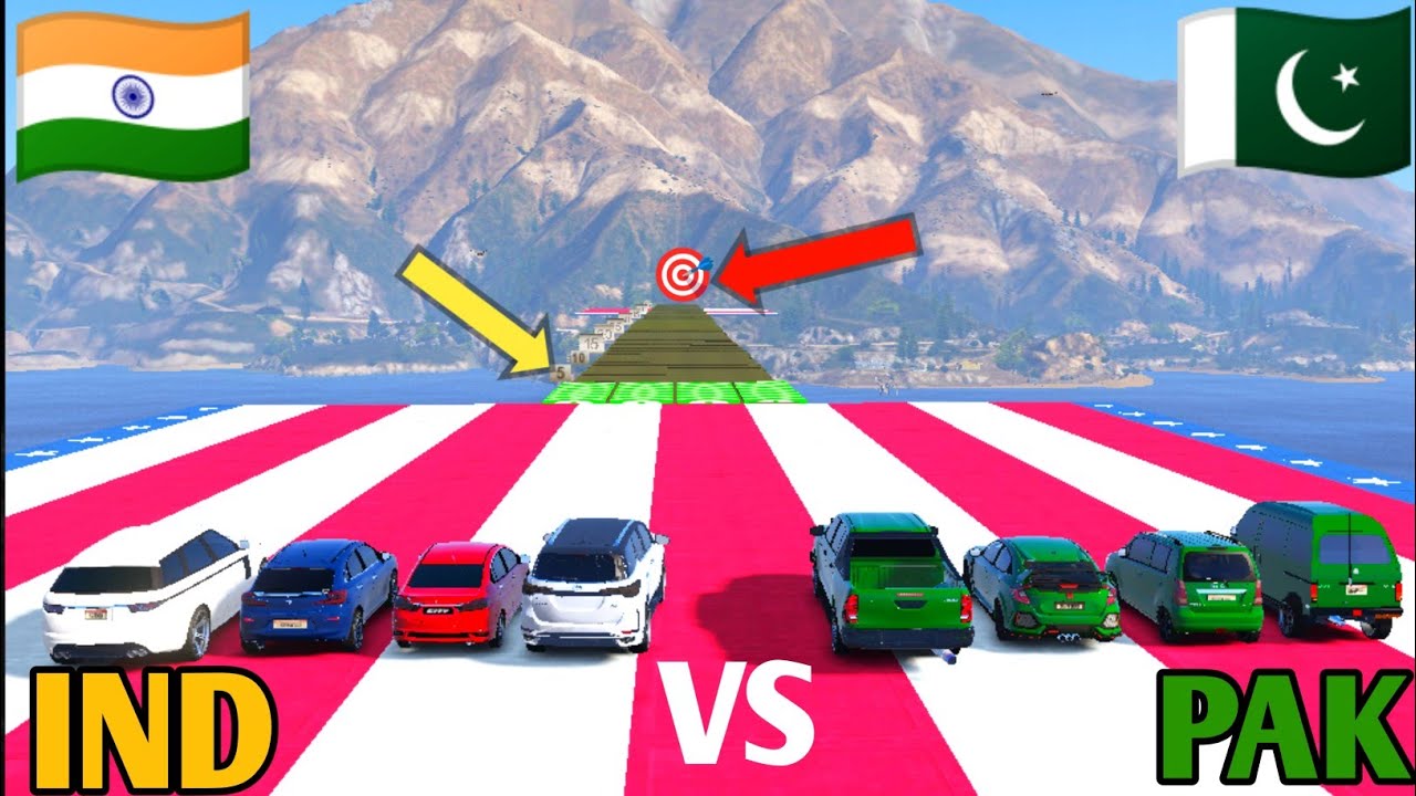 GTA V : INDIAN CARS VS PAKISTANI CARS VS MEGA RAMP CHALLENGE | POINT JUMP TEST PART 2 |