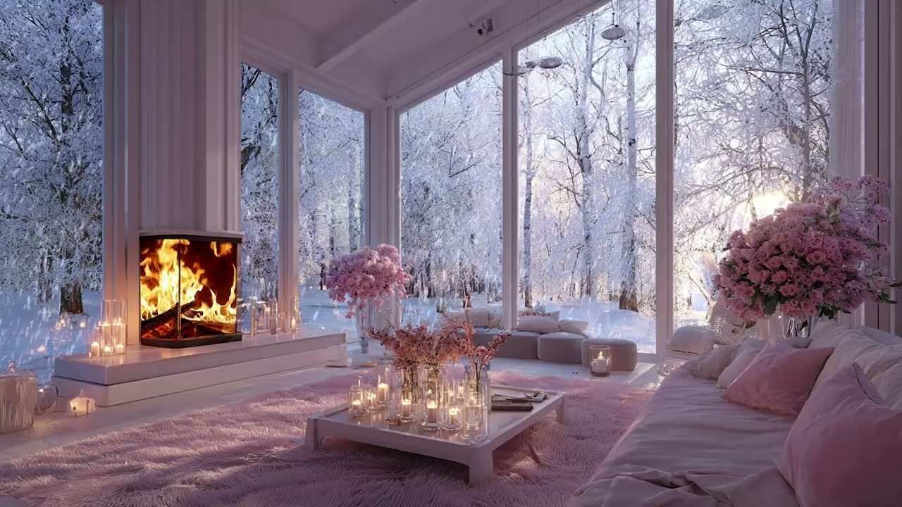 3 Hour Snowstorm Wind and Fireplace Crackling Sounds for Peaceful Sleep and Cozy Ambience