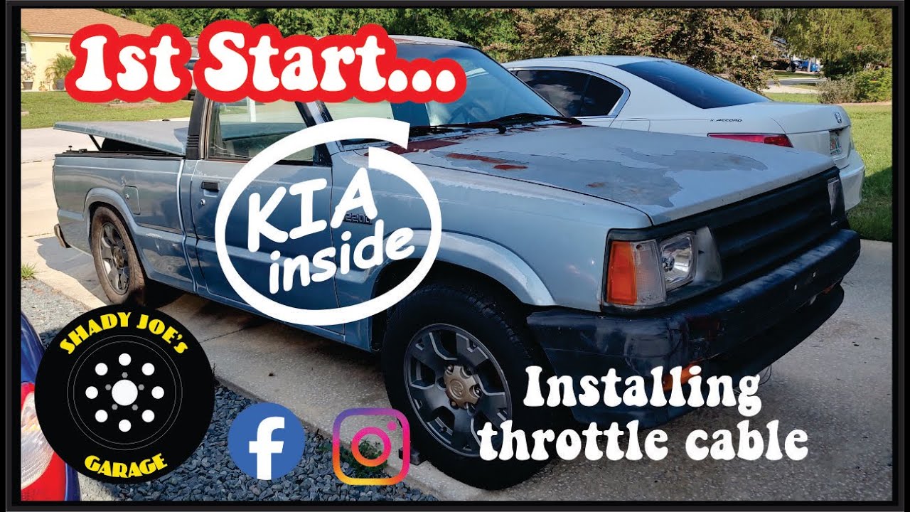 Mazda B2200 Kia fe3 engine swap - 1st start and making throttle cable work