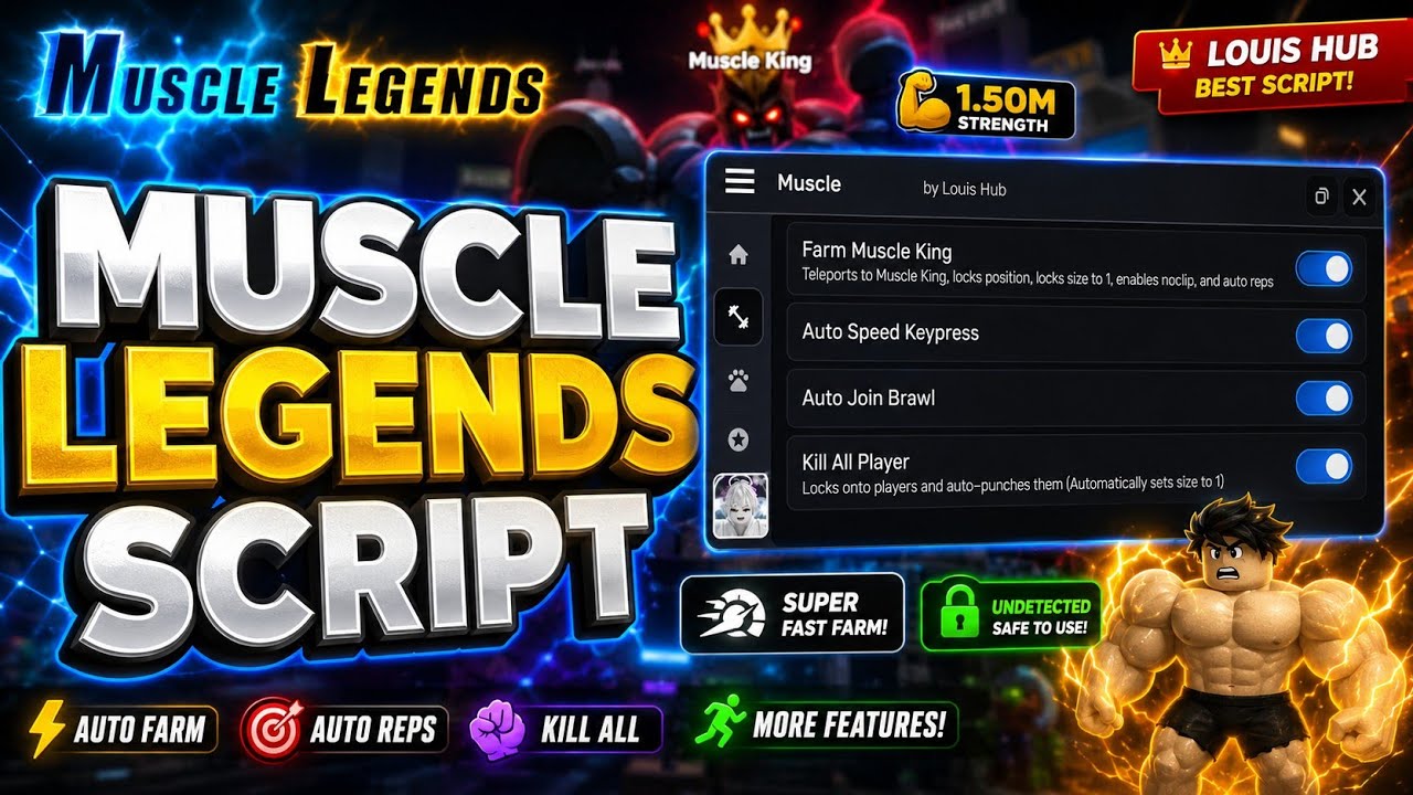 BEST!!! MUSCLE LEGENDS SCRIPT - LOUIS HUB 💀🔥🔥🔥