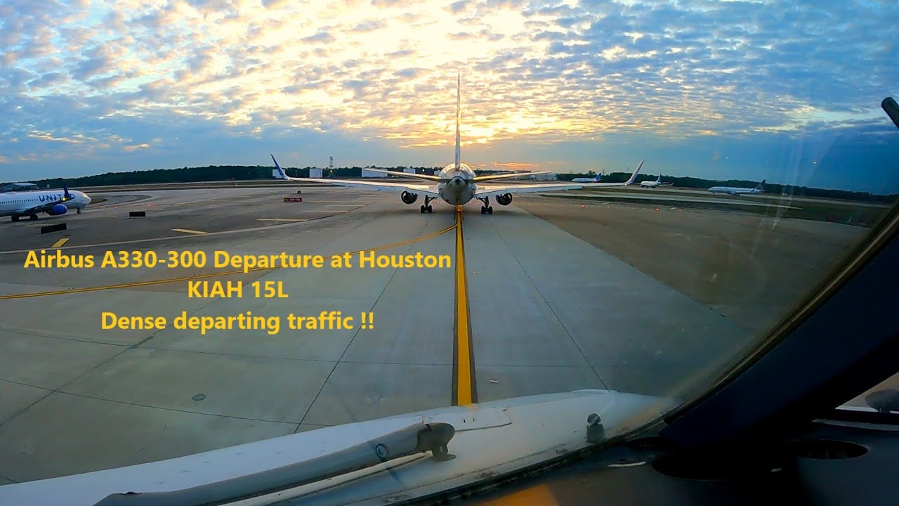 Heavy traffic at Houston Intercontinental Airport - Airbus A330-300 KIAH RWY 15L departure.