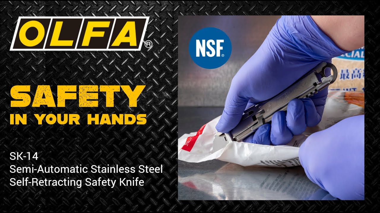 OLFA SK-14 Semi-Automatic Stainless Steel Self-Retracting NSF Certified Safety Knife Highlights