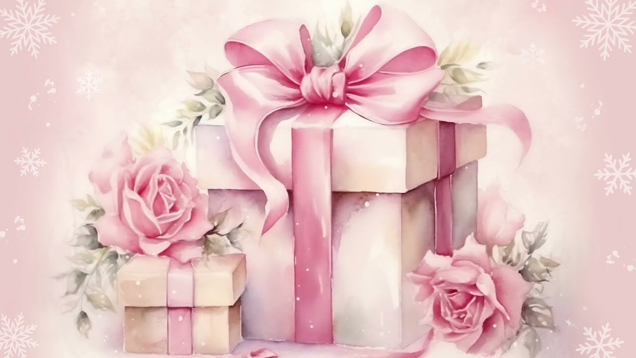 Pink Christmas Background: Shabby Chic Coquette Victorian Vintage Santa Claus Screensaver TV Art