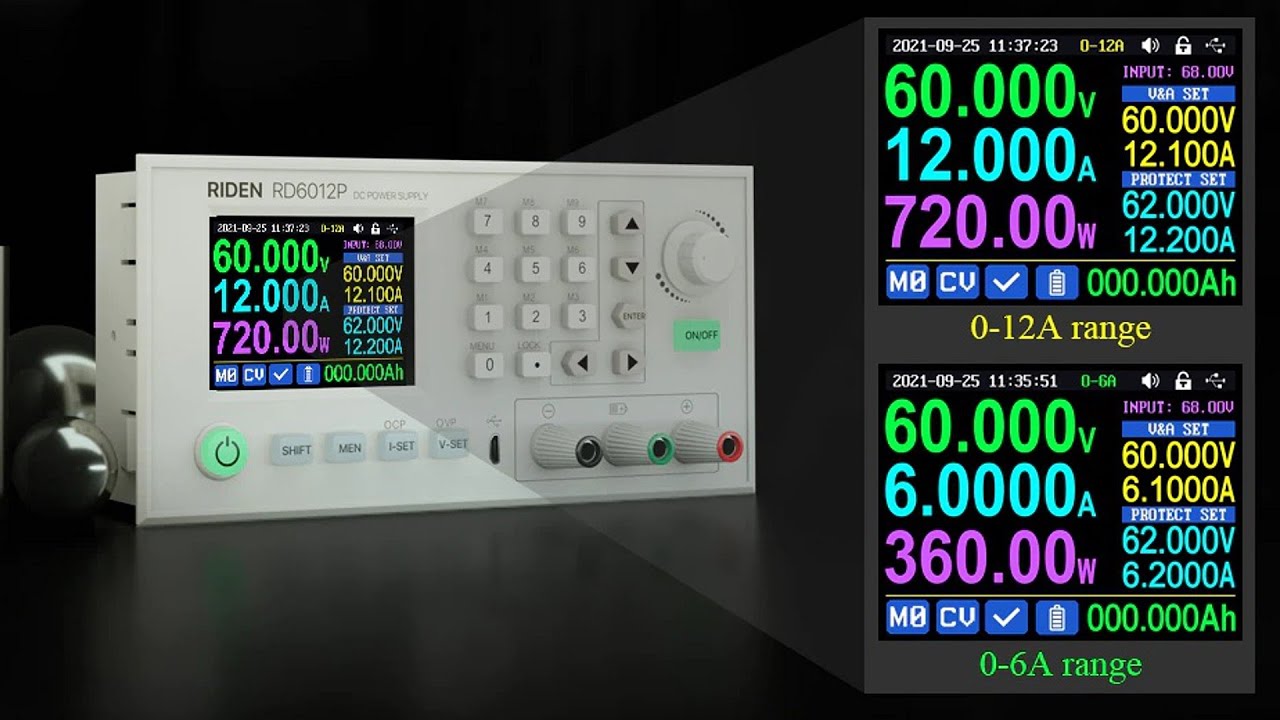 RIDEN RD6012P-W: понижающий конвертер напряжения на 60V/12A/720W с двумя диапазонами тока