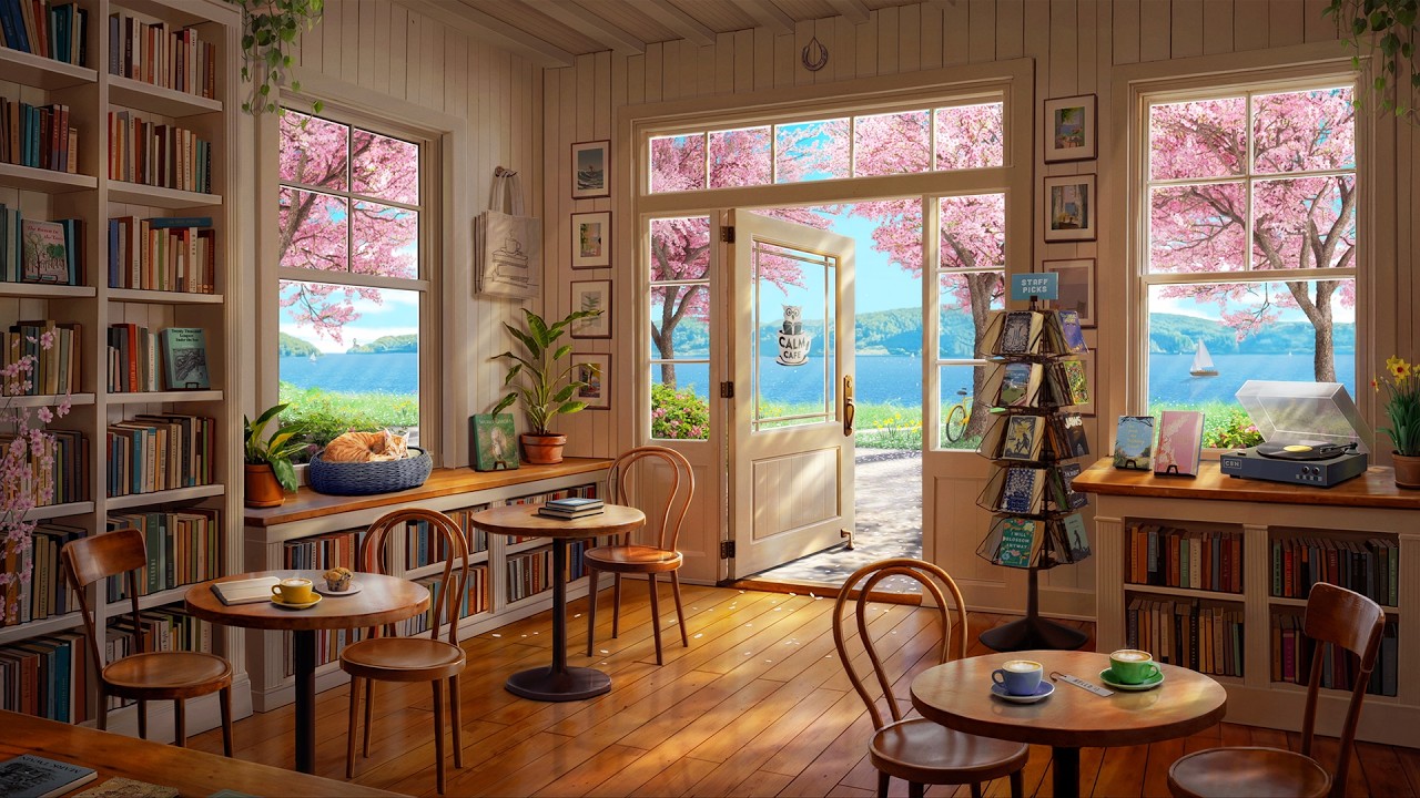 Spring Bookstore Coffee Shop Ambience - Feel Good Jazz for a Sunny Day