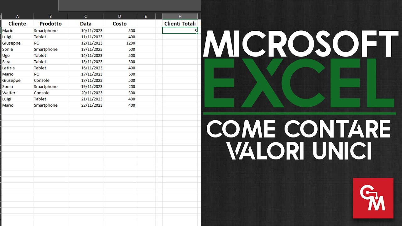 Come contare valori unici su Excel | Numero dei valori univoci