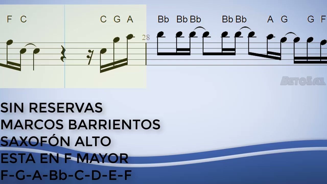 Sin Reservas, Marcos Barrientos, Saxofón Alto, Partitura, Cifrado, Notas, Tutorial
