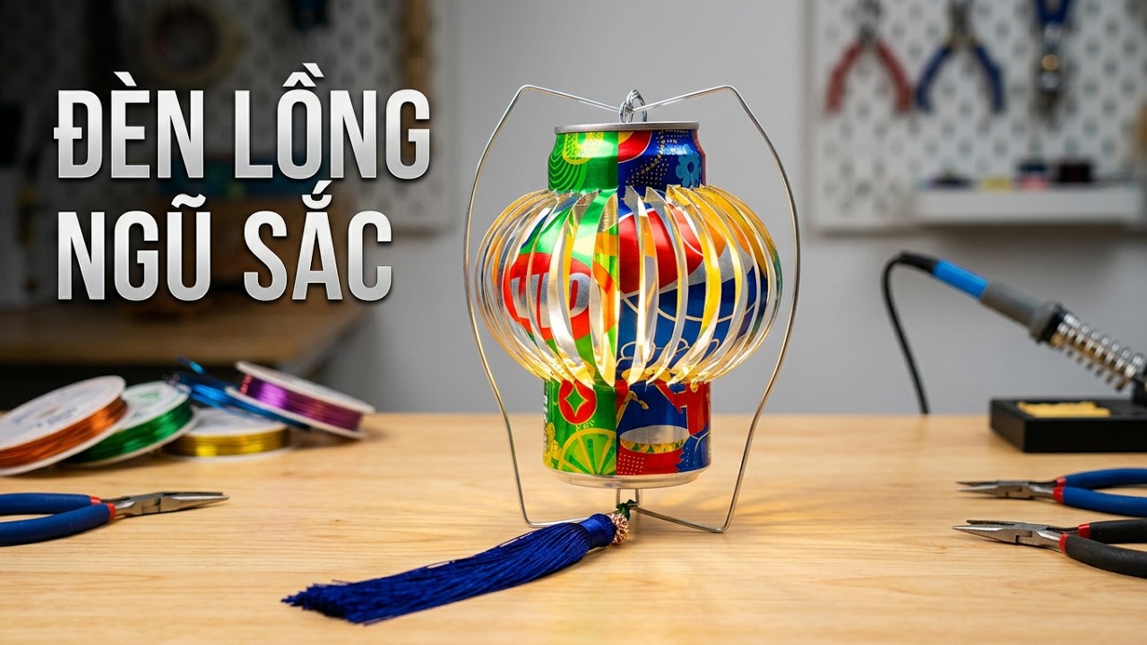DIY/Cách làm LỒNG ĐÈN TRUNG THU NGŨ SẮC - Tái chế các loại vỏ lon nhôm thành đèn lồng trang trí