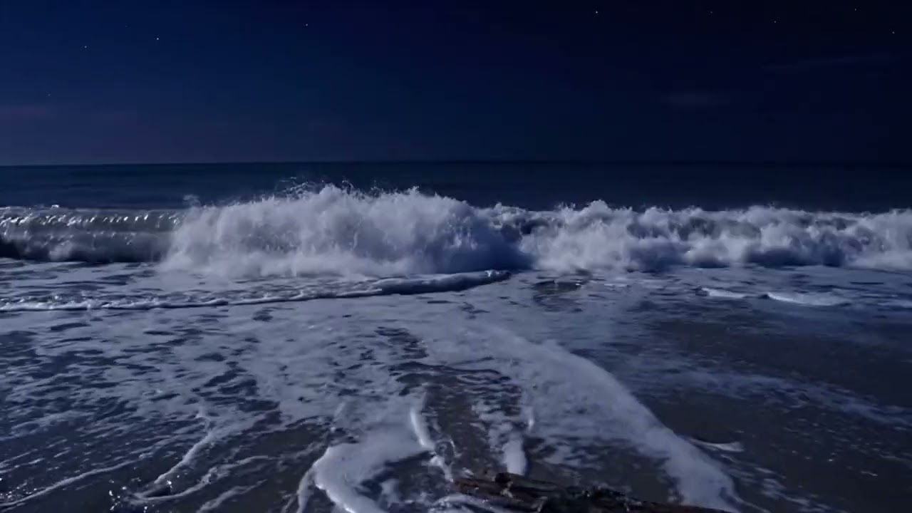 3.5 Hours of Relaxing Ocean Waves at Night for Deep Sleep | Dark Beach Night Ambiance