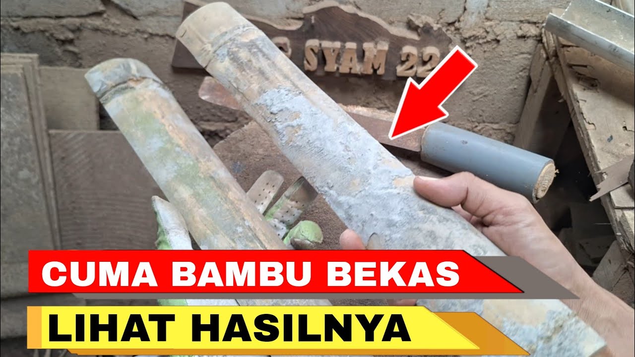 Membuat kerajinan tangan dari bambu bekas di buat gagang dan sarung golok. 