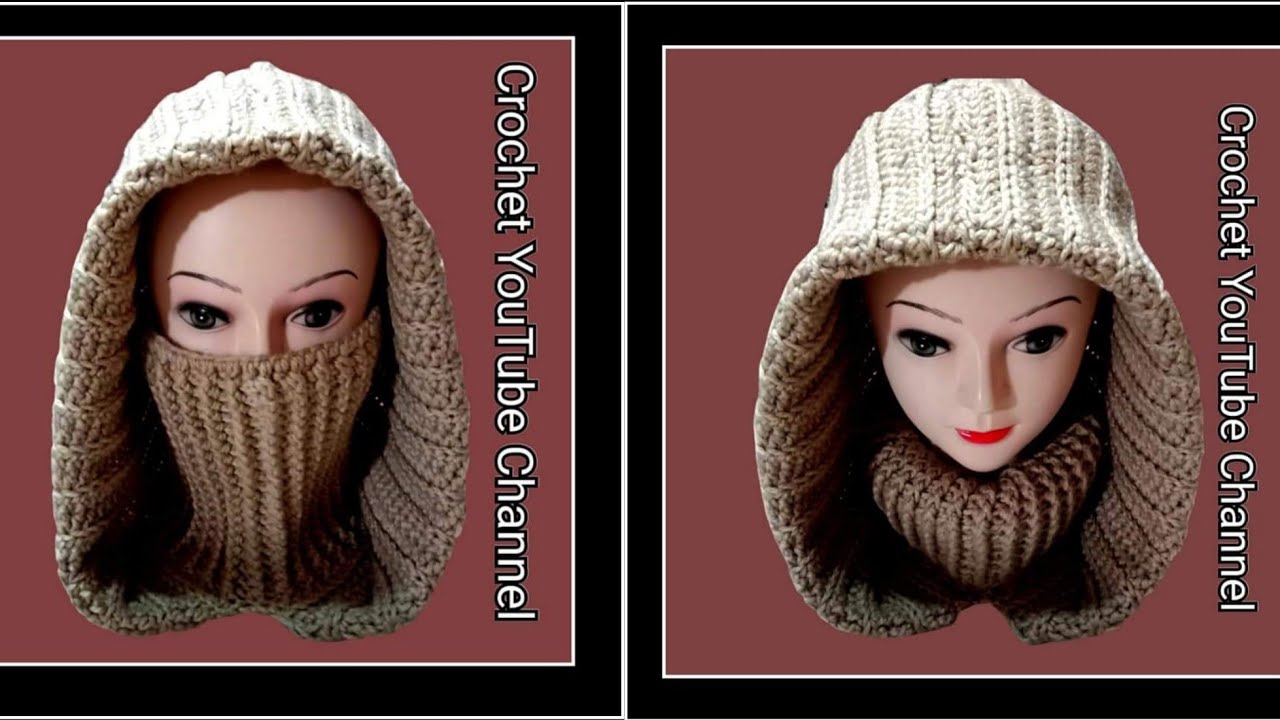 زنط ب كولة   Crochet Hooded Scarf / Hooded Cowl / قناة #كروشيه_يوتيوب