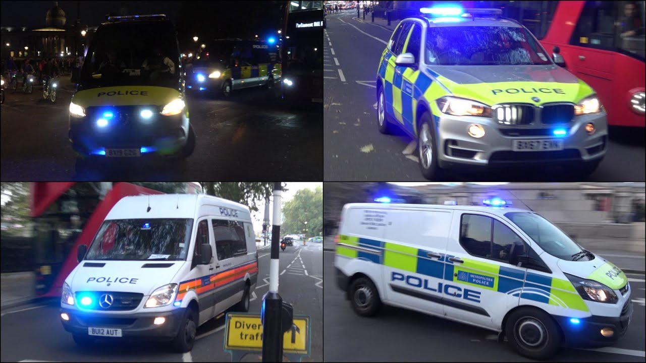 [Person Blocks Police] NEW Blue Police Vans + Emergency Vehicles Responding