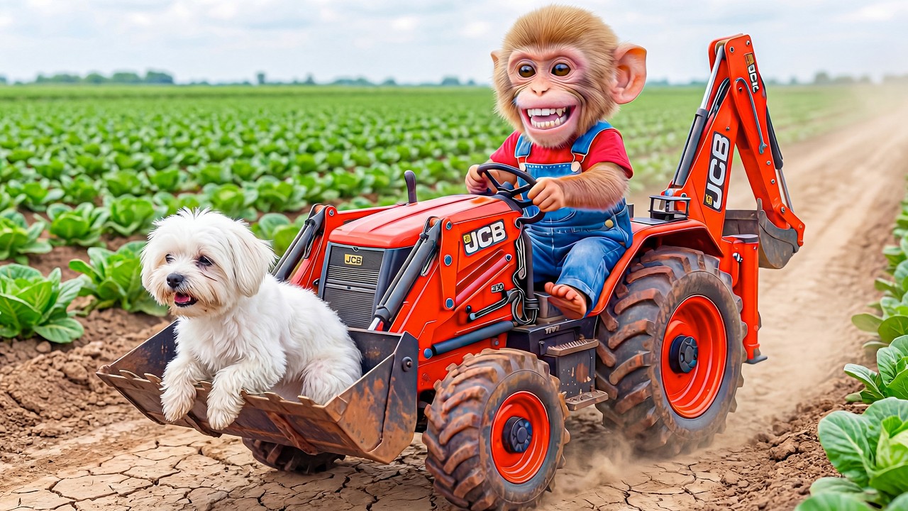 Monkey Nana Uses a JCB to Rescue an Injured Dog… After It Stepped on a Nail! 😱🐶🚜