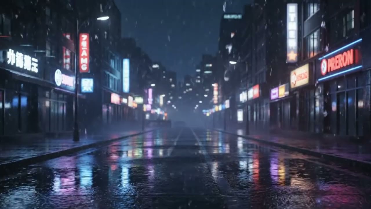 🌆 Rainy Neon Street Ambience | 10 Hours Relaxing Rain & City Lights
